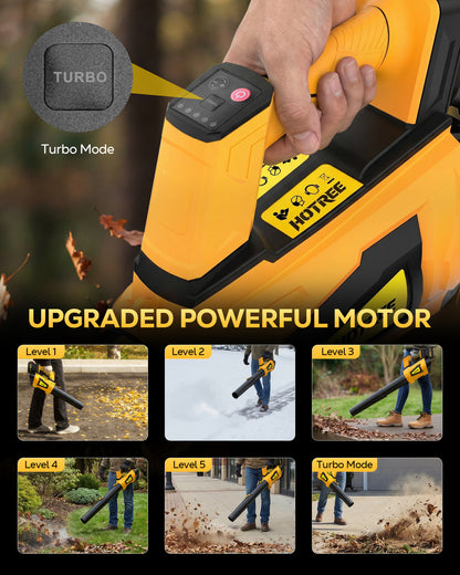 HOTREE Cordless Leaf Blower 600CFM 170MPH 6-Speed 2x2.0Ah Lithium Battery Lightweight for Lawn/Patio/Garage