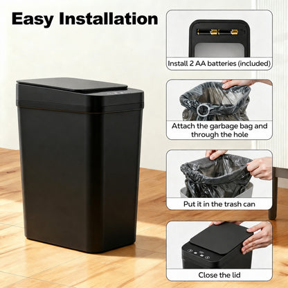 Riousery 2-Pack Touchless Bathroom Trash Can, 3.5-Gallon Slim Automatic Motion Sensor Garbage Can with Lid, Black