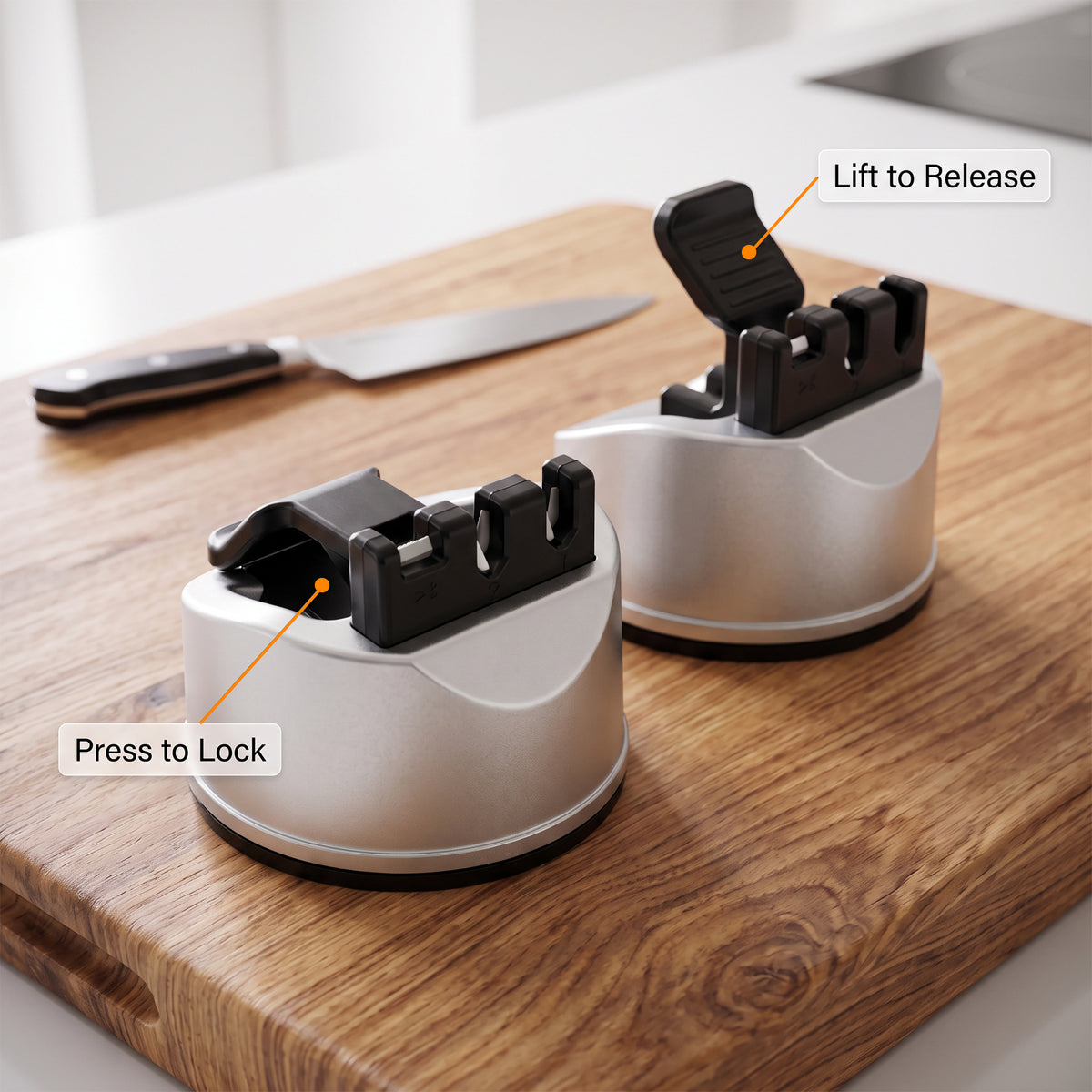LZSDS 3-Stage Manual Knife Sharpener with Suction Base, Silver