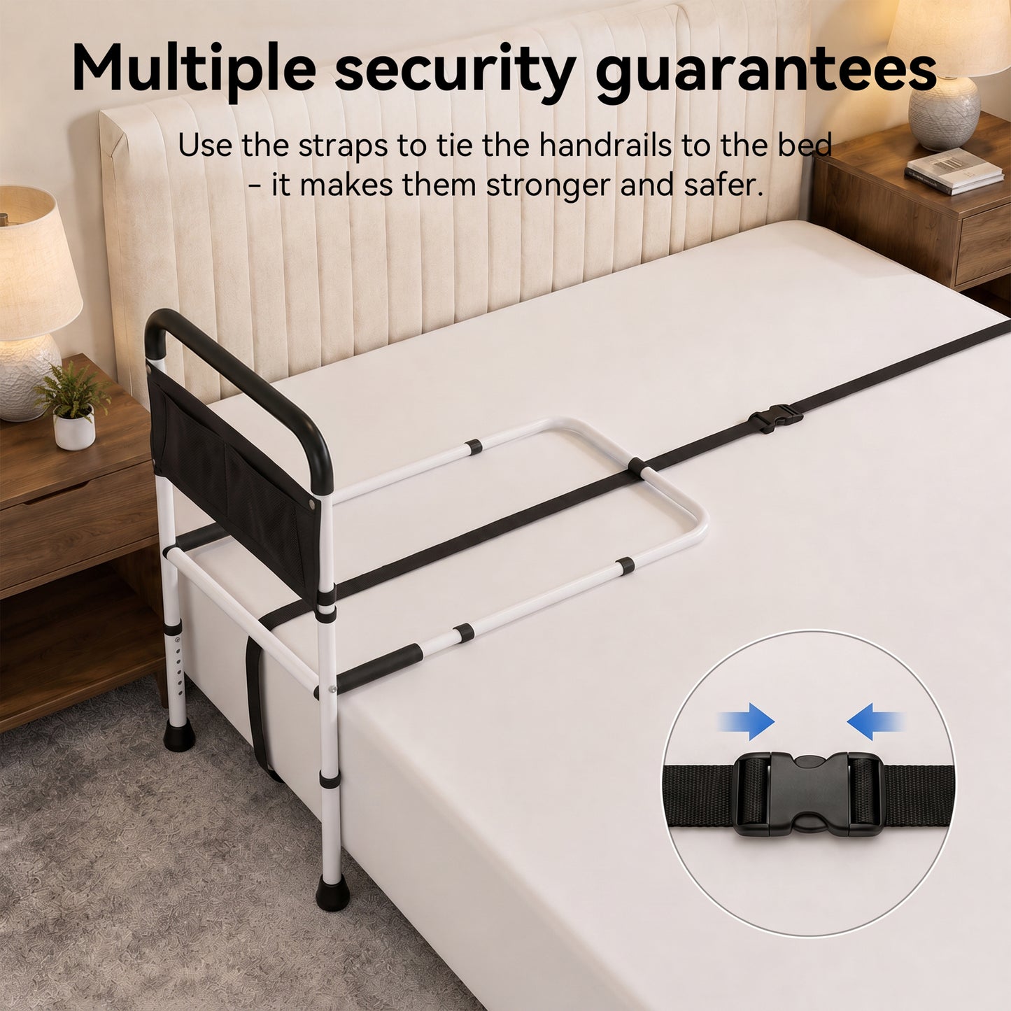 YCPINGC Bed Assist Rails for Seniors, Adjustable Bed Rails for Elderly Adults with Safety Guard, Storage Bag, Fixing Strap, Grounding