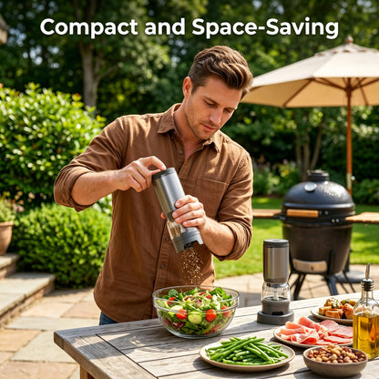 M Buder Electric Salt and Pepper Grinder Set, Rechargeable Automatic Salt Grinder and Pepper Mill with 2 Containers, Adjustable Coarseness, Gray