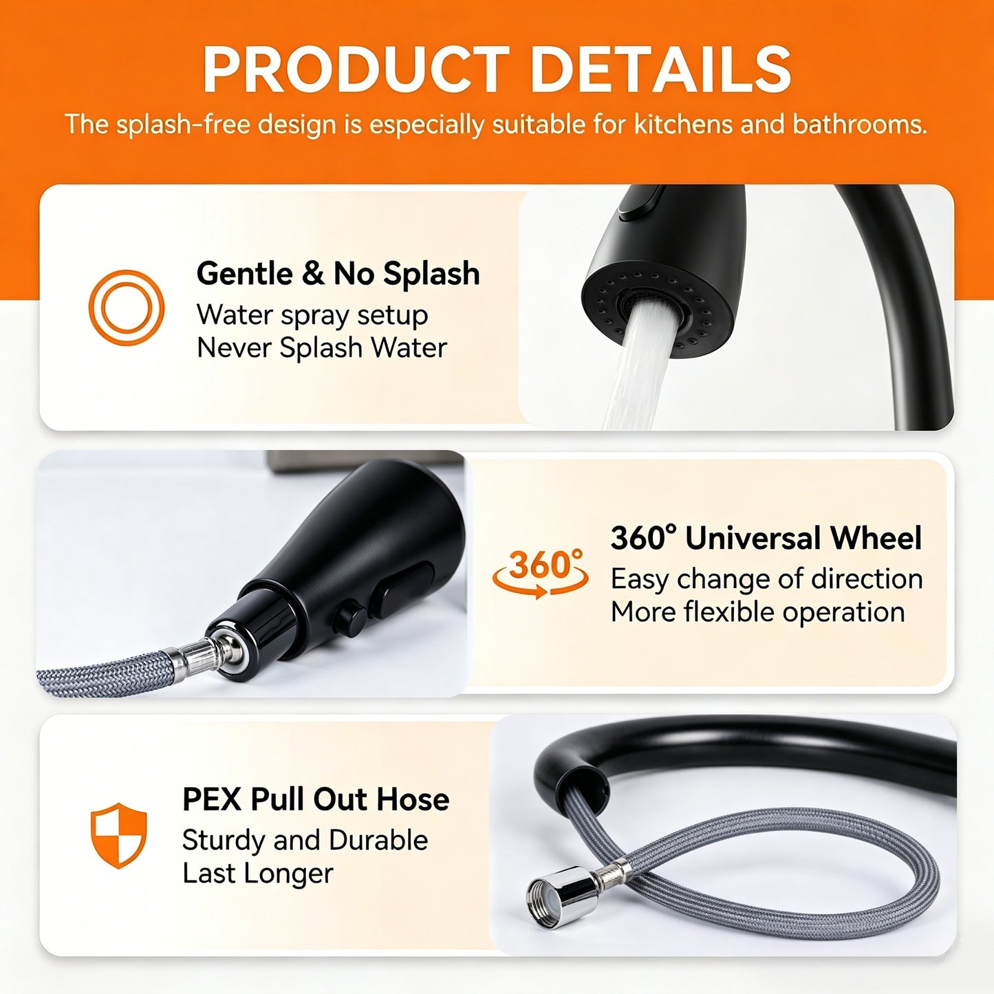 HODVIT Kitchen Faucet with Pull Down Sprayer, Matte Black Stainless Steel Kitchen Sink Faucet with Deck Plate