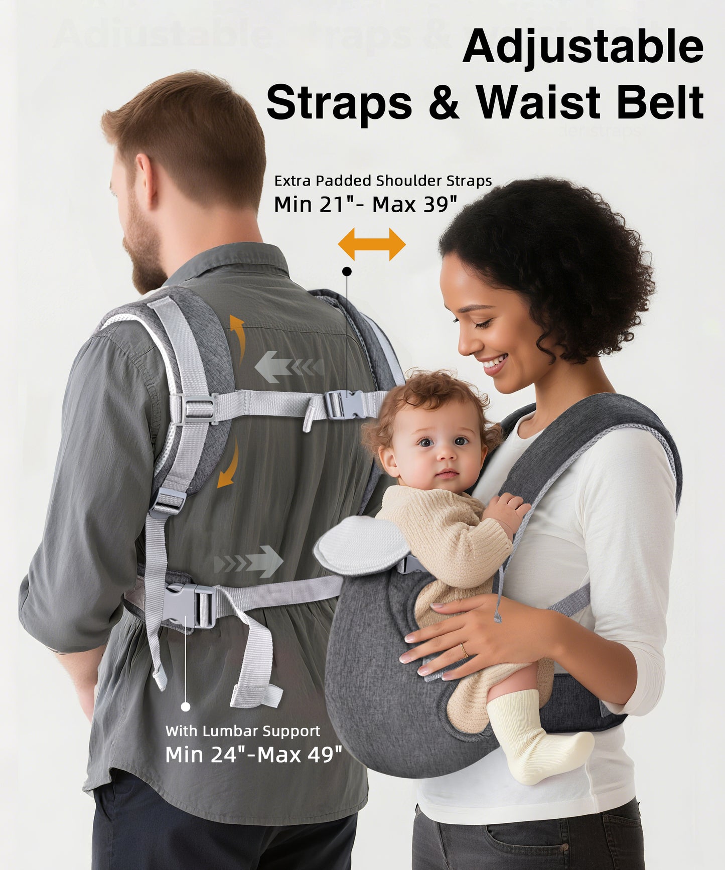 RUPOUN Baby Carrier, Convertible Soft & Cool Baby Carrier, 4-Position, Gray, for Child, Infant, Newborn