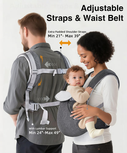 RUPOUN Baby Carrier, Convertible Soft & Cool Baby Carrier, 4-Position, Gray, for Child, Infant, Newborn