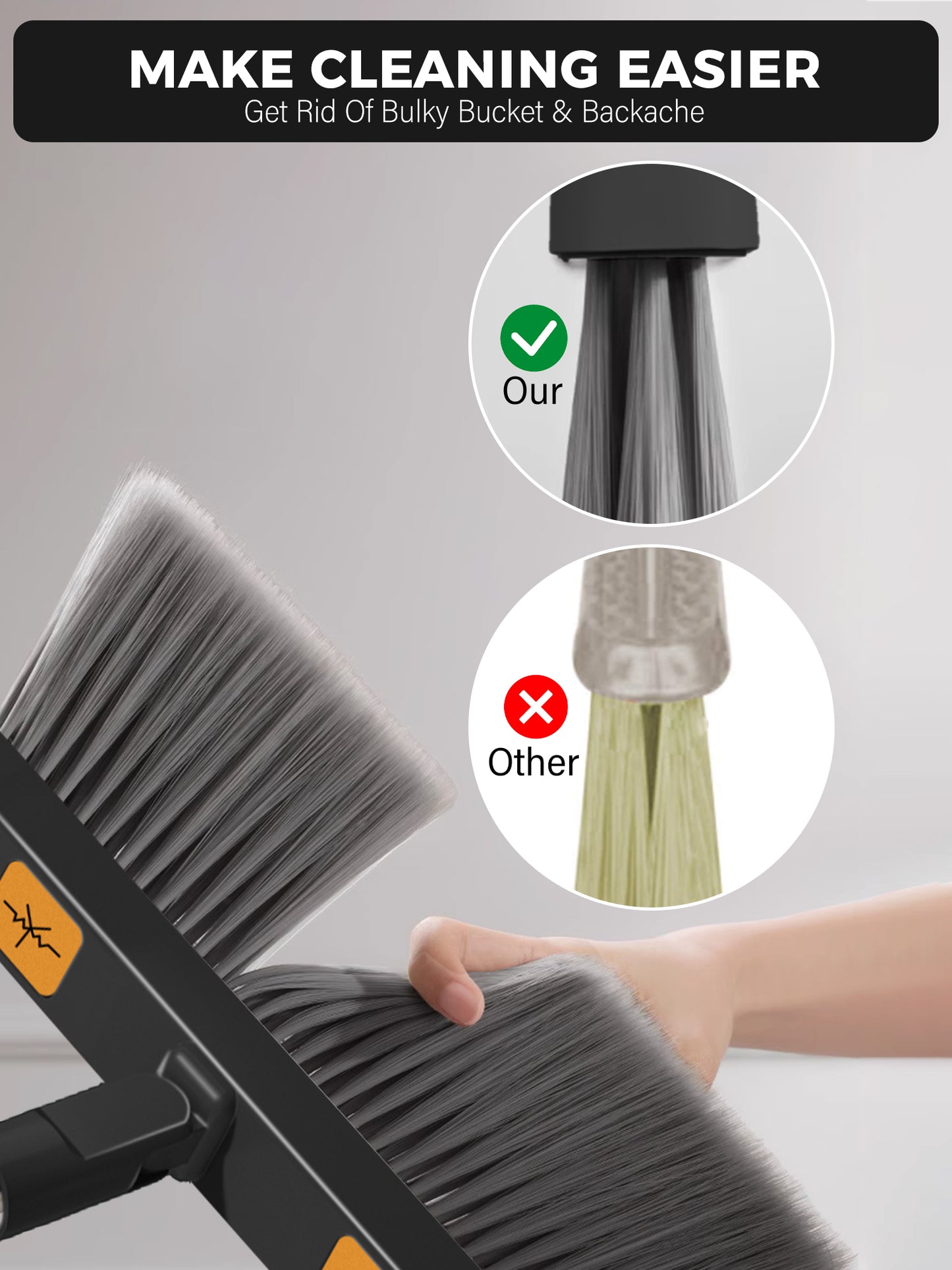 BIMZUC Broom and Dustpan set with 50.4" Long Handle Extension Pole Set for Home (Black+Orange)