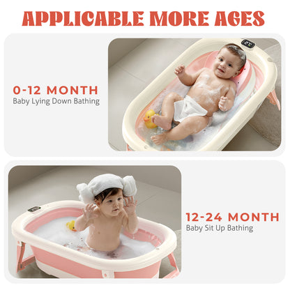 Rupoun Foldable Baby Bathtubs, Collapsible Bathtub for Infant Newborn Boys and Girls, Portable, Plastic, Pink
