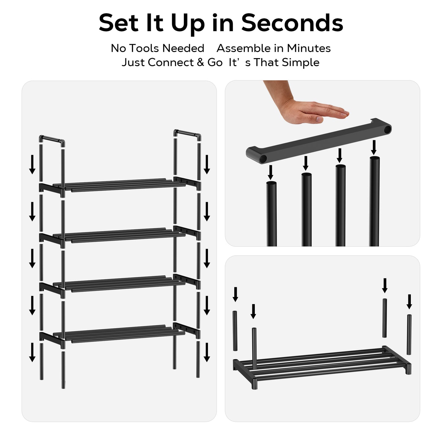 Riousery 4-Tier All-Steel Shoe Rack, Stackable Metal Shoe Organizer with Adjustable Shelves, Heavy-Duty Storage for Entryway, Closet, Bedroom
