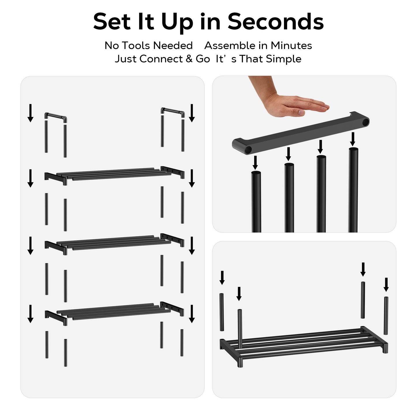 WEENEED 3-Tier All-Steel Shoe Rack, Stackable & Adjustable Metal Shoe Organizer for Entryway, Closet, or Bedroom, Heavy-Duty Storage Shelf for Boots and Heels