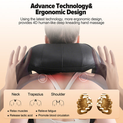 Bokyan Neck Massager, Shiatsu Shoulder and Kneading Back with Heat, for Home, Office, Car Use and Travel Use, Black