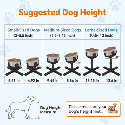 Tolobeve Adjustable Elevated Dog Bowl Stand with Tilted Design for Medium & Large Dogs,Black