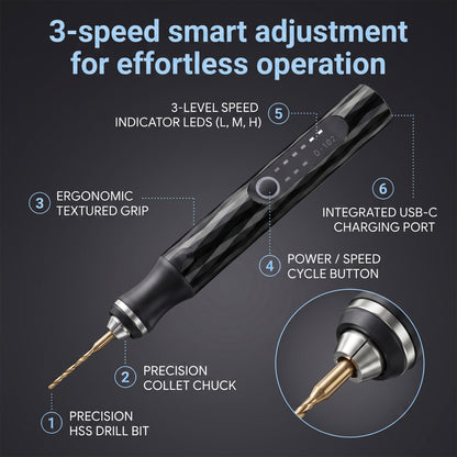 LZSDS Cordless Engraving Pen, 3-Speed Rechargeable Rotary Engraver Tool for DIY Craft Marking on Wood, Metal and Glass