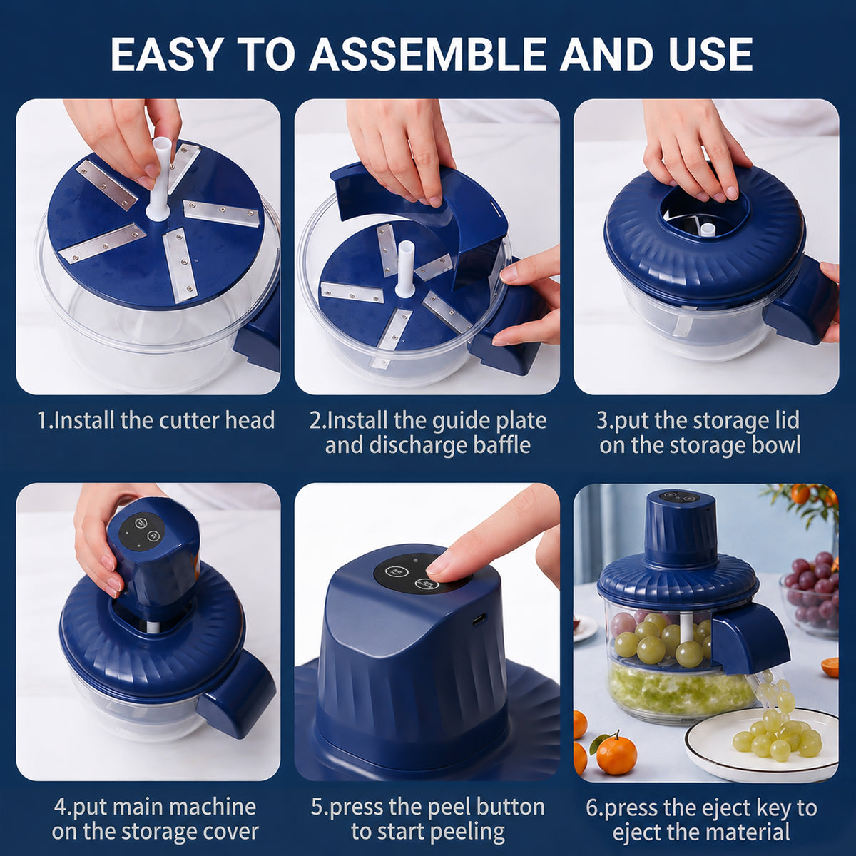 MUSPLUTO Automatic Grape Peeler Machine, USB Rechargeable Electric Fruit Peeler for Garlic, Cherry Tomato, Ginger and Small Potato, 9.45 x 7.48 x 7.48in, Blue