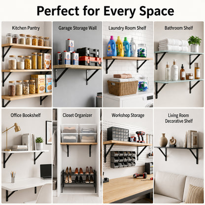Riousery 12 Pack Heavy Duty Shelf Brackets, 2mm Thick Steel L Brackets for Wall Shelves, 7.9 x 4.7 in, 2mm Thick Carbon Steel Wall Shelf Supports with Mounting Hardware, Black