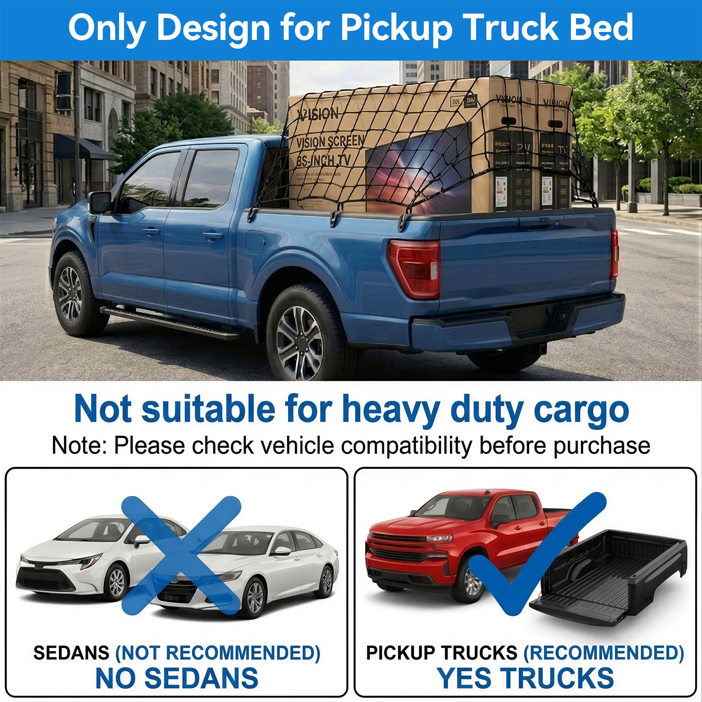 MORSUMA Cargo Net Heavy Duty for Pickup Truck Bed, 47.2 x 35.4 Inch with 12 Hooks, Black, 1 Pack