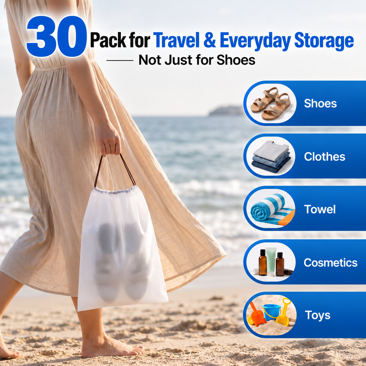 Riousery Shoe Bags for Travel, 30 Pack Thickened Clear Shoe Storage Bags with Drawstring, 15.7 x 11.8 Inch Waterproof Dustproof Shoe Pouches for Men Women