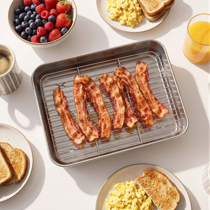 XSAPT Baking Sheet with Wire Rack, 10.24 x 7.87 inch Stainless Steel Heavy Duty Set, Silver