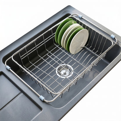 Riousery Dish Drying Rack, Stainless Steel Expandable Over Sink Dish Rack, Adjustable Dish Drainer for Kitchen Sink or Countertop, Space-Saving Design, 11.8"–16.5"