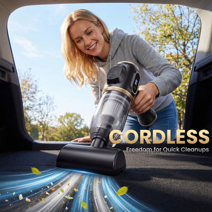 FLORAY Cordless Handheld Car Vacuum Cleaner with Digital Battery Display, Portable Cleaner with 9 Attachments for Car, Home & Office