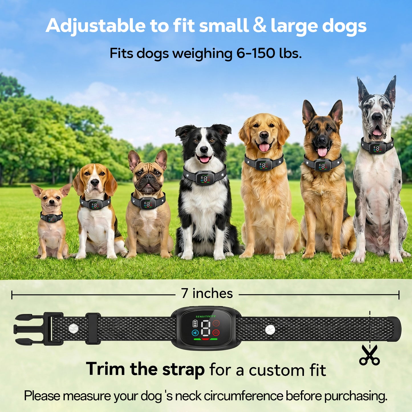 Tolobeve Rechargeable Anti-Bark Collar, 4 Modes and 8 Levels, IP67 Waterproof for Small-Medium Dogs, Black