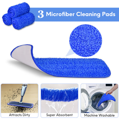 BIMZUC Spray Mop for Floor Cleaning Wet, with 14 oz Refillable Bottle and 3 Washable Microfiber Pads Home or Commercial Use, Blue