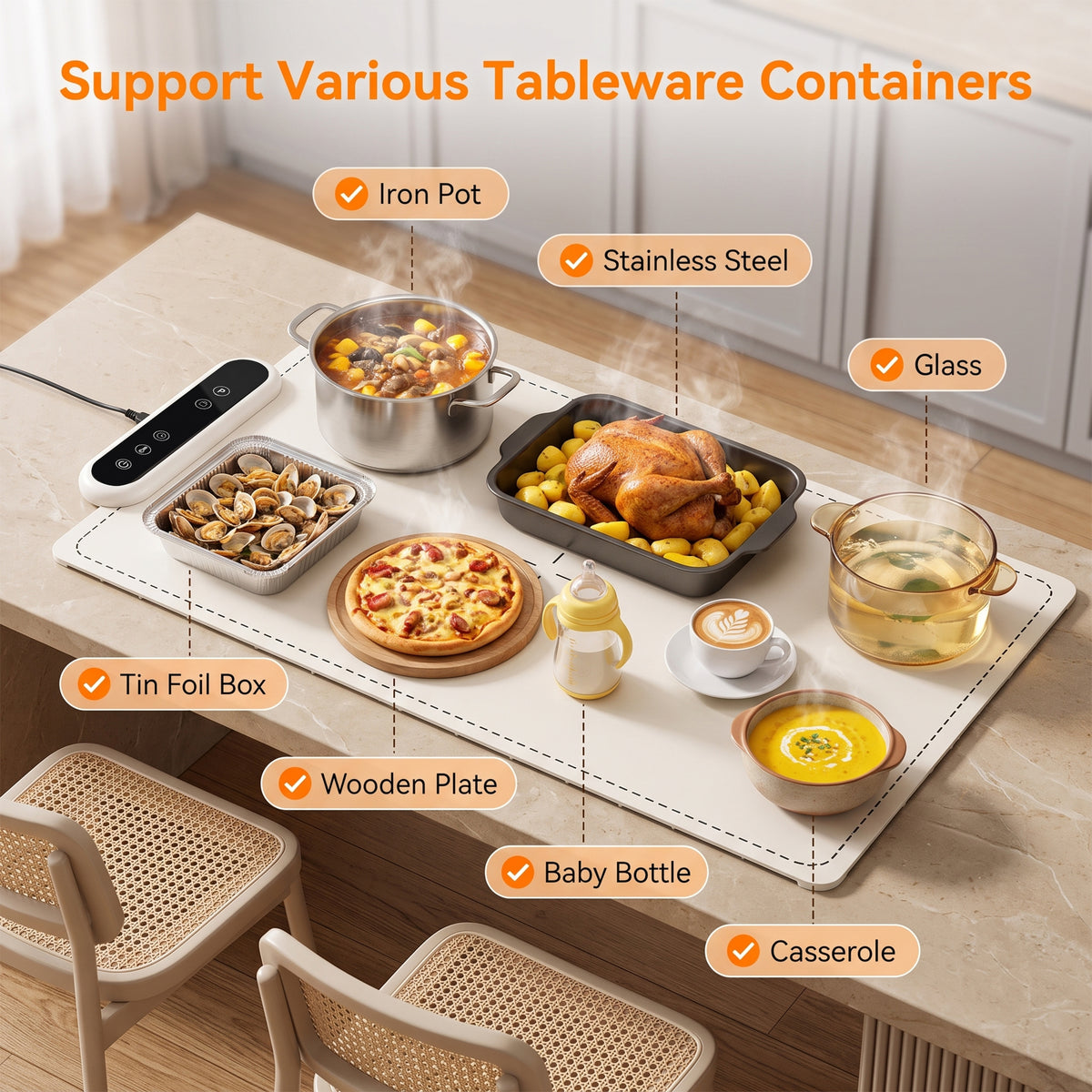 M Buder Food Warming Tray, Electric Warmer Mat, Portable Warmer for Party, Family Dinner, Residential, 3 Adjustable Temperature and Timer