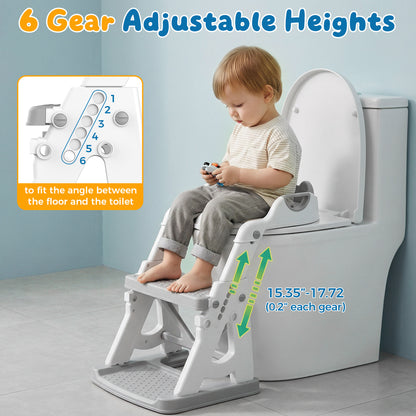 RUPOUN Adjustable Potty Training Seat with Step Stool, Toddler Potty Seat for Toilet, Anti-Slip & Splash Guard for Boys & Girls, Gray