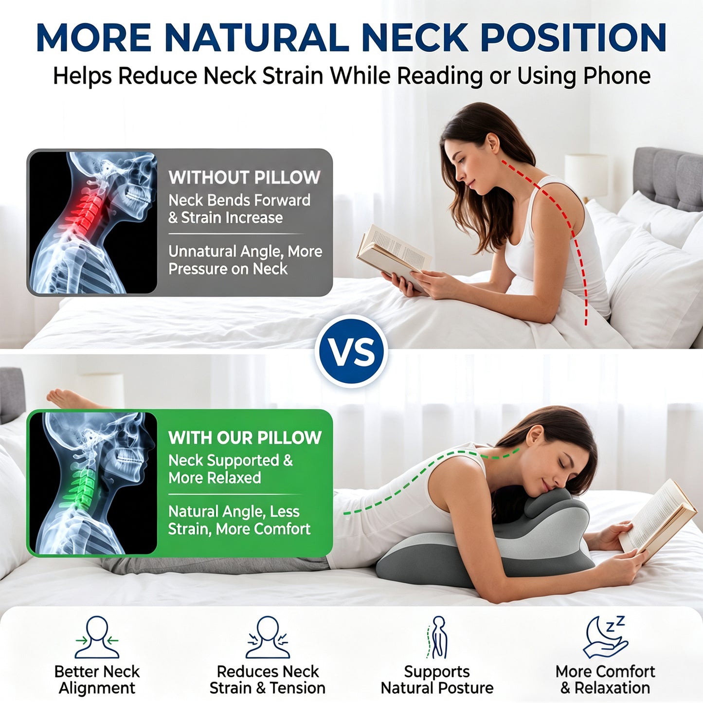 Alylo Ergonomic Prone Sleeping Wedge Pillow with Adjustable Head Rest, Foam Bed Cushion, Gray
