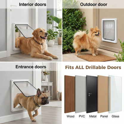 Tolobebe Large Dog Door with Magnetic Lock, Weatherproof Pet Door for Dogs up to 155 lbs, White, 14.6" x 11.4"