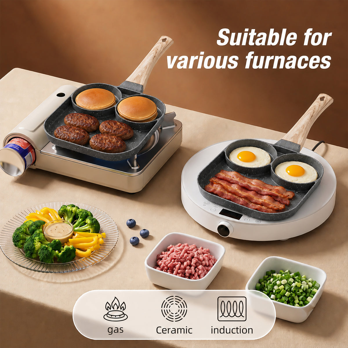 M Buder Egg Frying Pan, 3-Cup Nonstick Egg Pan , Aluminum Breakfast Skillet for Breakfast, Pancake, Hamburger, Sandwiches, Suitable for Gas Stove & Induction Cookware