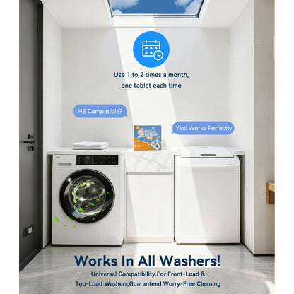 FVSA Washing Machine Cleaner Tablets, Deep Cleaning Odor Eliminator for Front and Top Load HE Washers, 12 Count