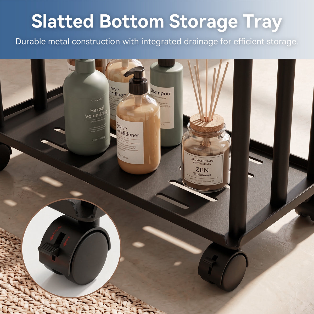 LZSDS 3-Tier Freestanding Rolling Towel Rack with Storage Shelf, Black