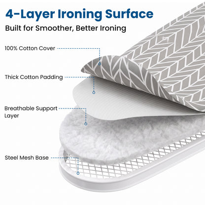 Riousery Full Size Folding Ironing Board with Iron Rest, Height Adjustable Laundry Board, Heavy Duty Steel Frame, Cotton Cover, White