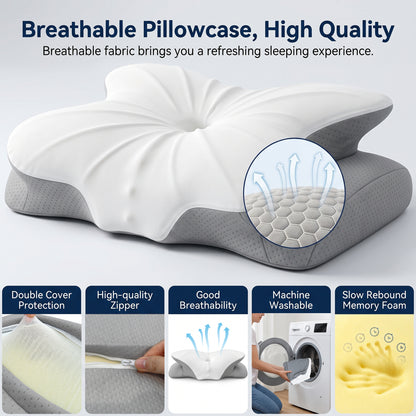 Alylo Cervical Neck Pillow for Neck & Shoulder Support, Ergonomic Memory Foam Contour Bed Pillow with Breathable Cover, Side, Back & Stomach Sleepers