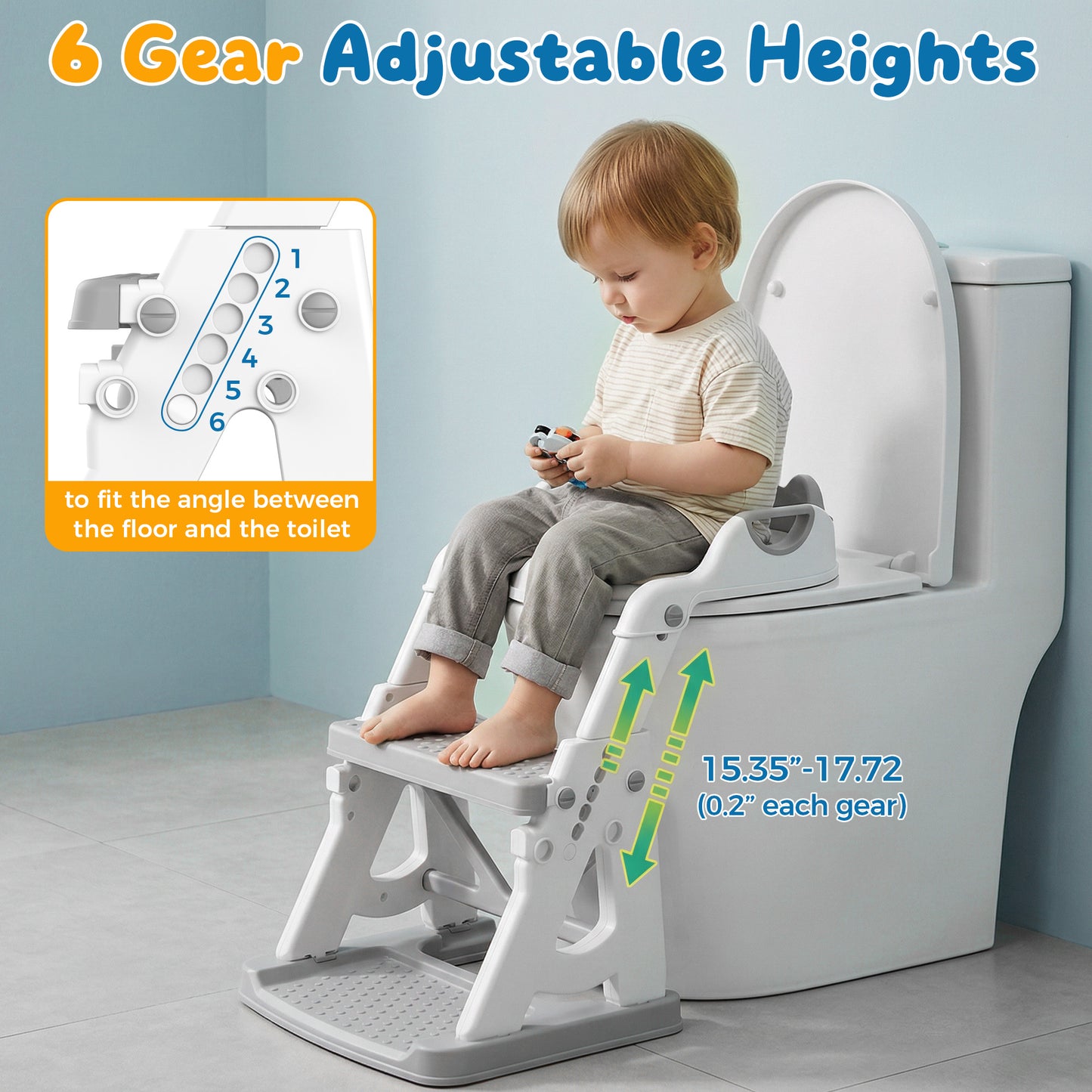 RUPOUN Adjustable Potty Training Seat with Step Stool, Toddler Potty Seat for Toilet, Anti-Slip & Splash Guard for Boys & Girls, Gray
