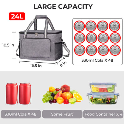 OHHANI Insulated Cooler Bag, 48 Can Leakproof 2-Compartment Camping Cooler with 24H Ice Retention, Soft Portable Cooler for Beach, Picnic, Hiking, Travel