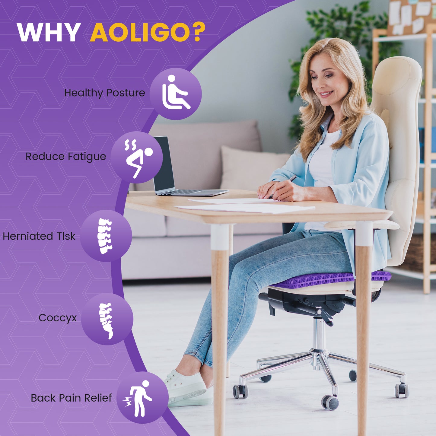 AOLIGO 17" x 15"Gel Seat Cushion, Soft & Breathable for Wheelchair, Office Chair, Long Sitting