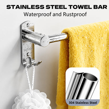 LZSDS Towel Racks for Bathroom Wall Mounted, 304 Stainless Steel Retractable Towel Bar 16-29 in with Hooks