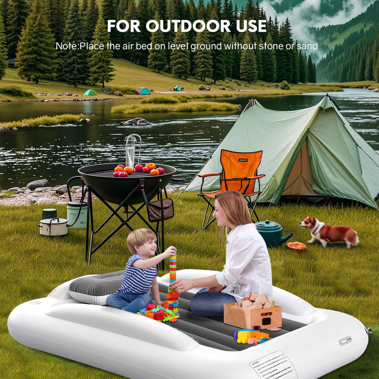 Rupoun Toddler Travel Bed Inflatable Air Mattress for Kids, Baby, Camping, Portable, Gray