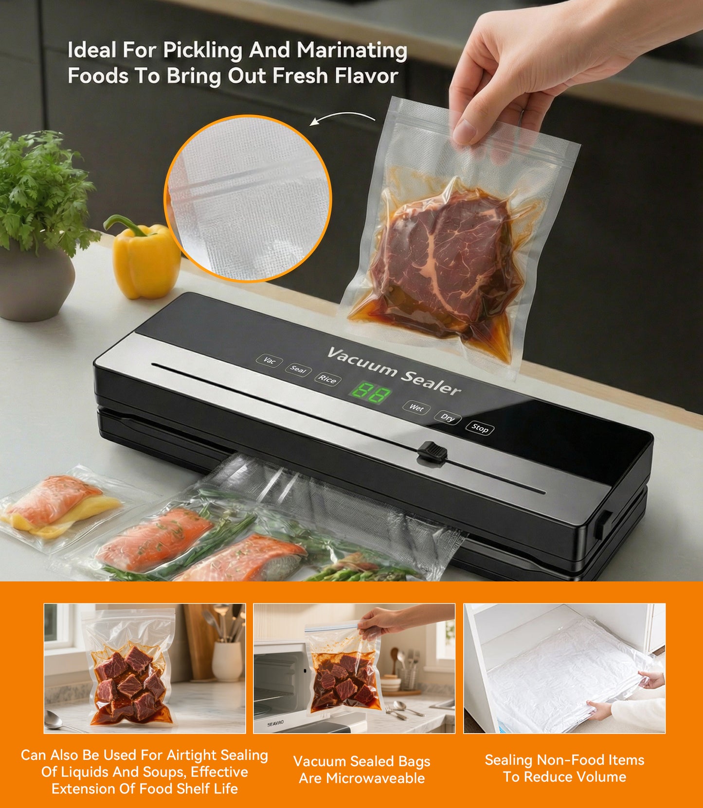 M Buder Vacuum Sealer Machine 16.5in, Automatic Sealing for Food Storage with Cutter, 5 Modes, Residential, Commercial