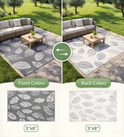 OHHANI Outdoor Rug, 5'x8' Waterproof Reversible Patio Mat, Plastic Straw RV Camping Carpet for Deck, Beach, Garden