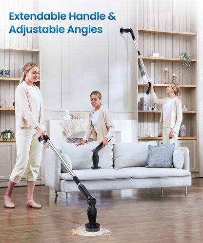 BIMZUC Electric Spin Scrubber, Cordless Cleaning Brush,8 Replaceable Heads, 4 Adjustable Angles, Extendable Handle, Black