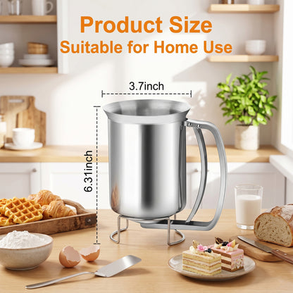 M Buder Pancake Batter Dispenser, Stainless Steel Handheld Baking Batter Funnel with Stand for Pancakes, Cupcakes, Baked Goods
