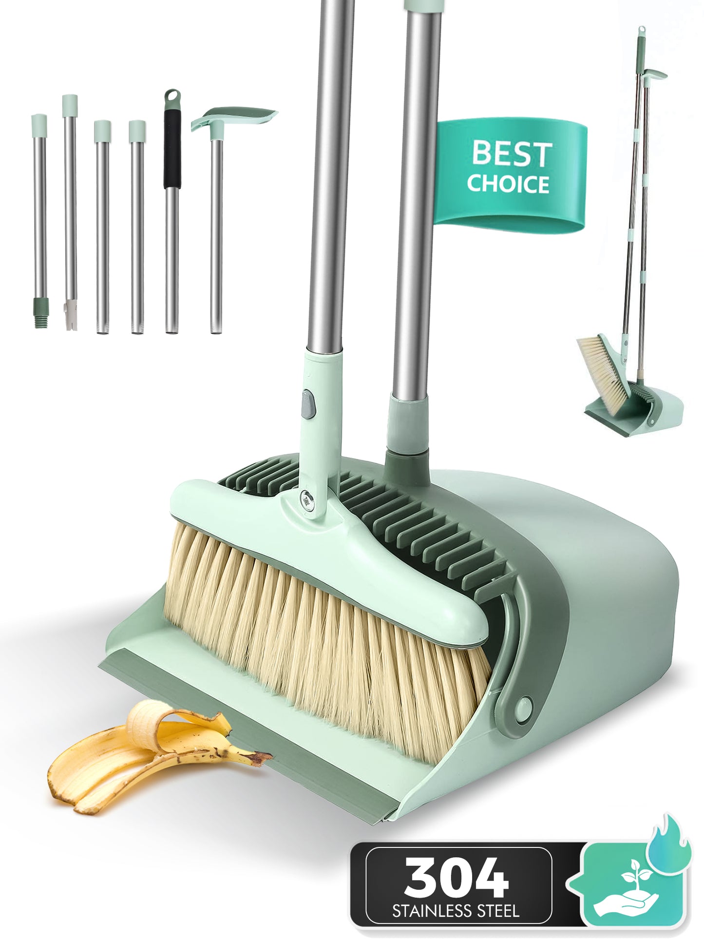 BIMZUC Broom and Dustpan Set for Home, Extendable to 53'' Long Handle Broom Dust Pan Comb, Cyan