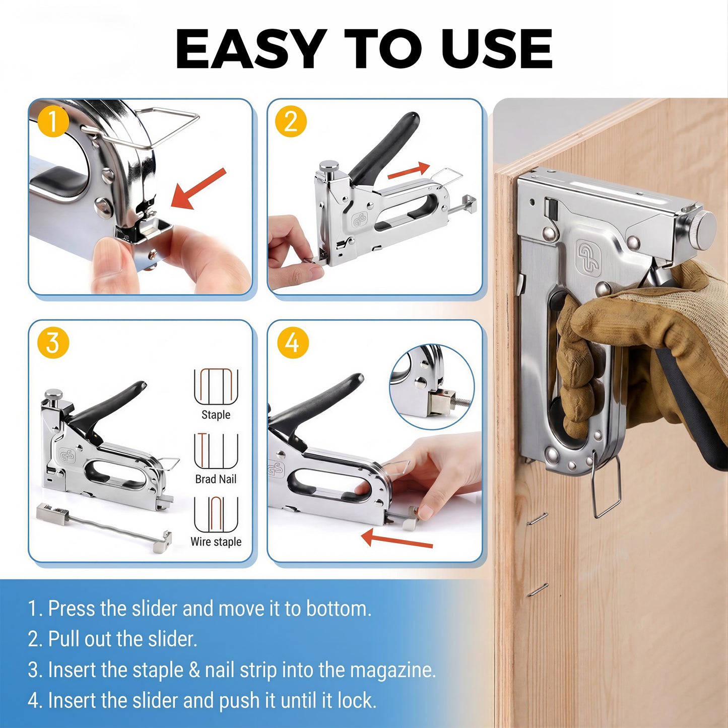LZSDS 3 in 1 Heavy Duty Staple Gun for Woodworking, Manual Nail Gun Brad Nailer with Remover for Upholstery Carpentry DIY