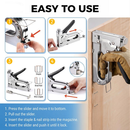 LZSDS 3 in 1 Heavy Duty Staple Gun for Woodworking, Manual Nail Gun Brad Nailer with Remover for Upholstery Carpentry DIY