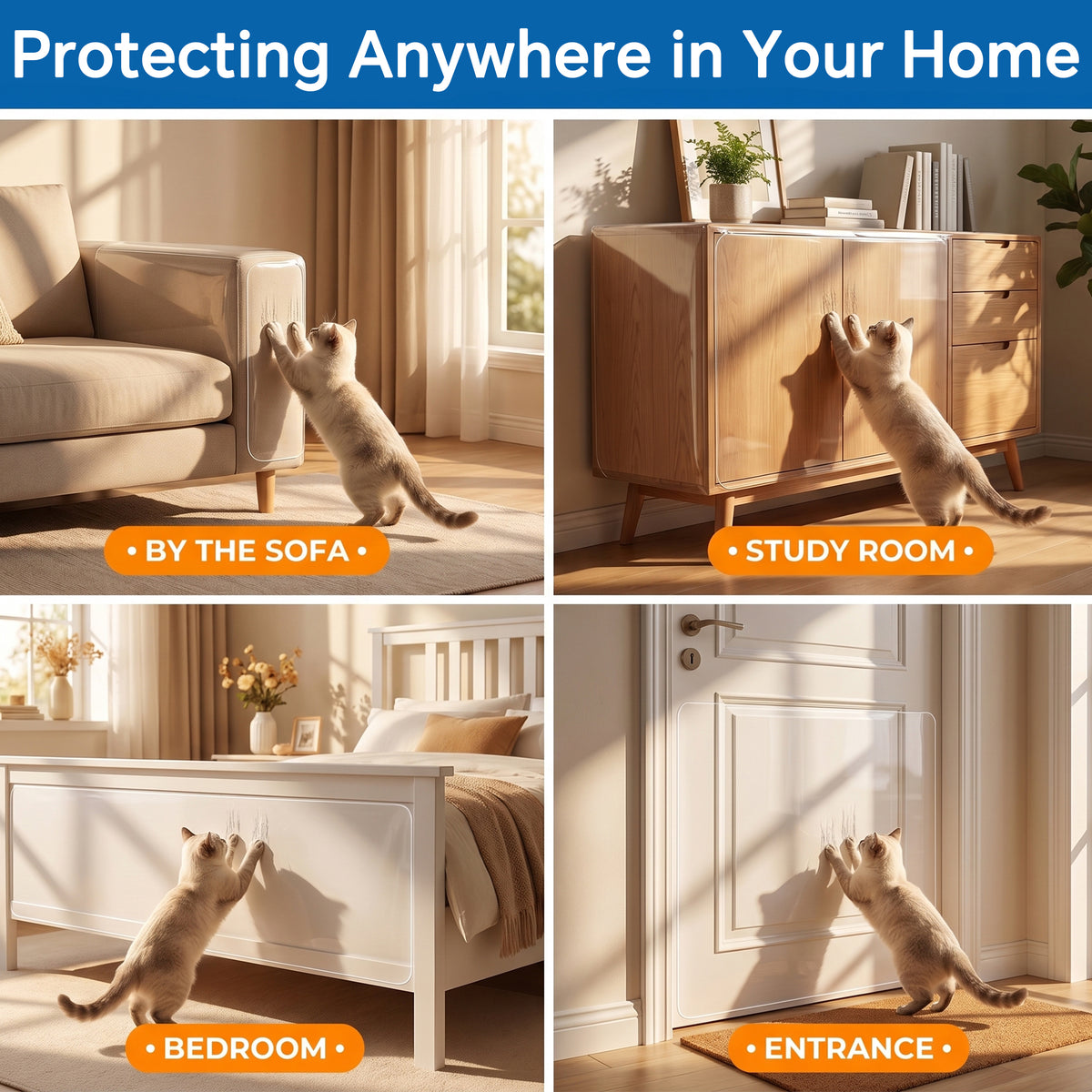 Tolobeve Clear Cat Scratch Furniture Protector Tape, Anti-Scratch Couch Deterrent with 30 Pins