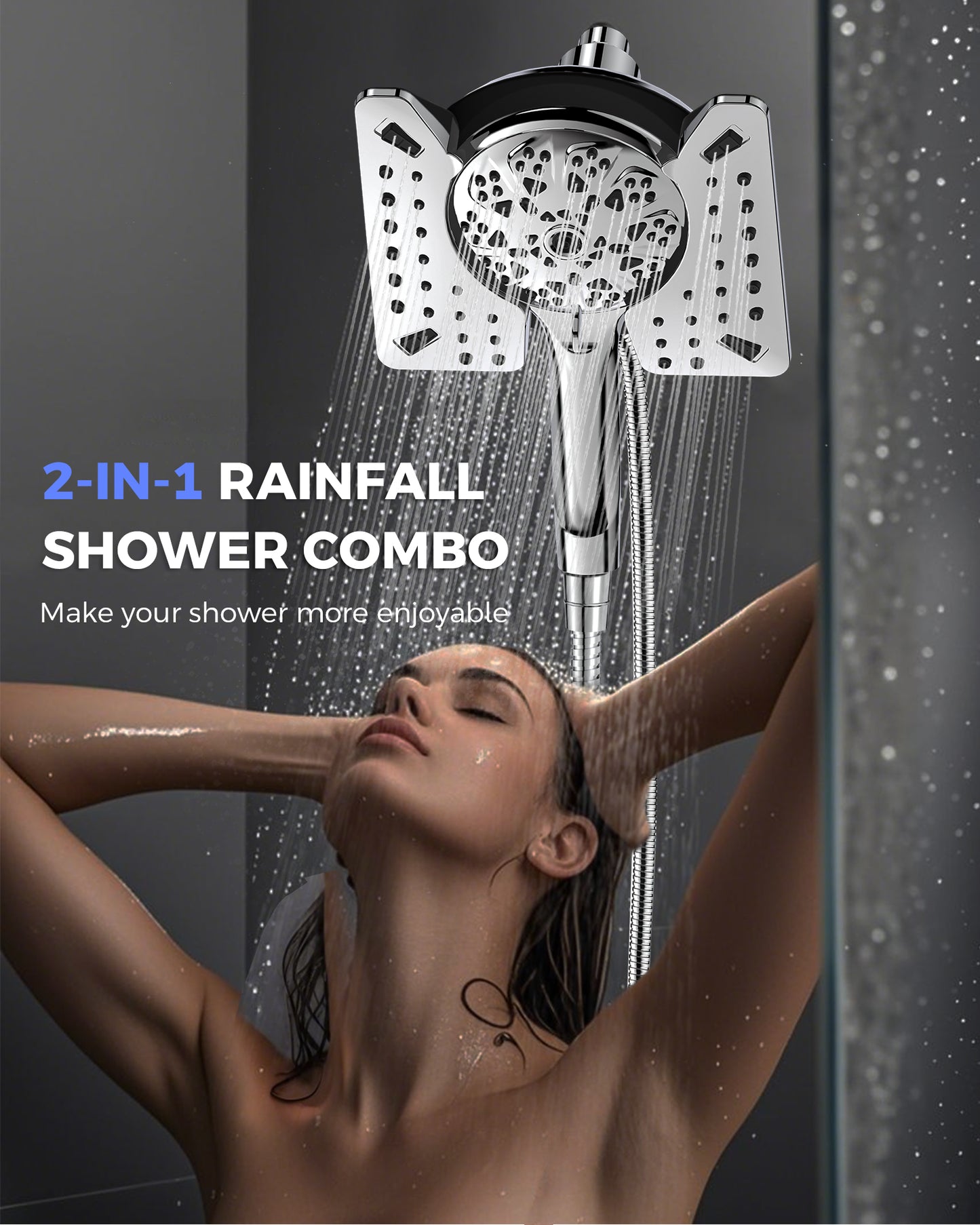 Hodvit 2 in 1 Shower Head with Handheld and Rain Shower Head, 10 Spray Patterns Handheld Shower Head with 60" Stainless Steel Hose,New
