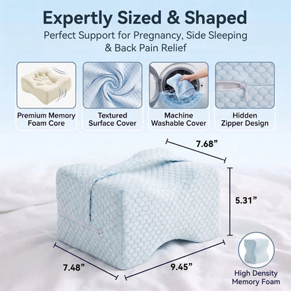 Alylo Memory Foam Knee Pillow for Side Sleepers, Ergonomic Leg Cushion with Adjustable Strap for Hip & Back Support, White