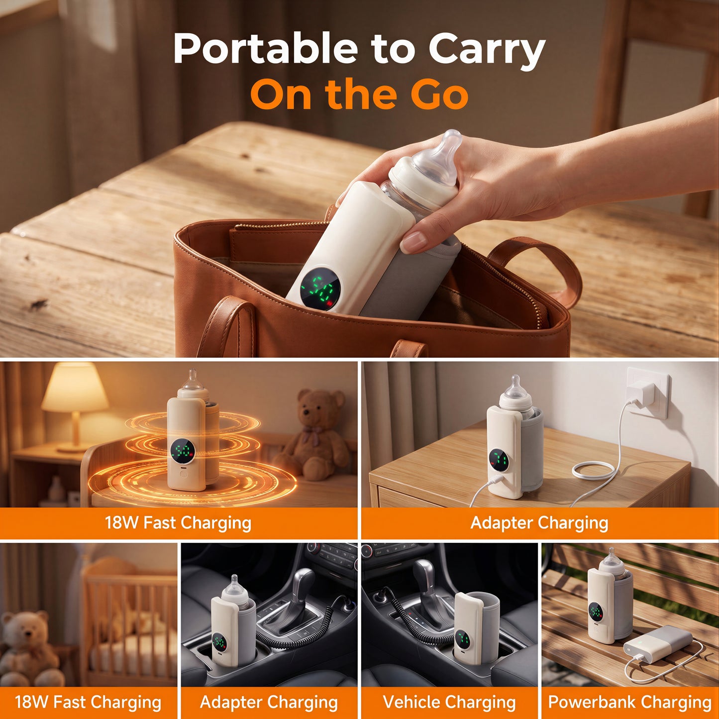 ZNQPLF Portable Bottle Warmer, Baby Milk Warmer, Milk Warmer for Baby, Rechargeable Bottle Warmer, 6 Temp Presets Fast Heating Travel Bottle Warmer for on-the-Go Feeding
