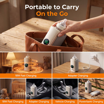 ZNQPLF Portable Bottle Warmer, Baby Milk Warmer, Milk Warmer for Baby, Rechargeable Bottle Warmer, 6 Temp Presets Fast Heating Travel Bottle Warmer for on-the-Go Feeding